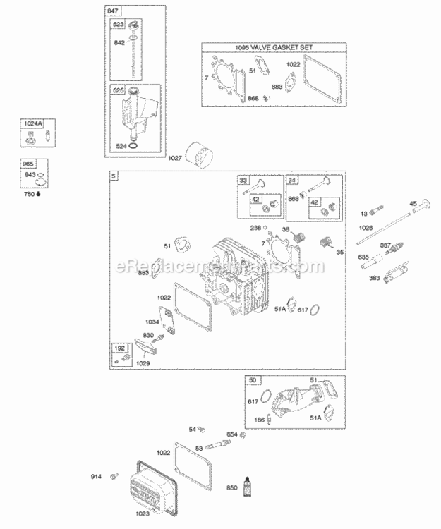Cylinder Head Gasket Set - Engine Gasket Set - Valve Intake Manifold Lubrication Valves Diagram and Parts List for 31H777-0202-E1  Briggs and Stratton Engine